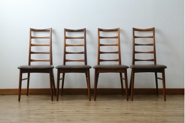 デンマークビンテージ　ニールス・コフォード(Niels Koefoed)　リス(Lis)　ローズウッド　くびれた背貫が素敵なラダーバックチェア4脚セット　(R-061121)