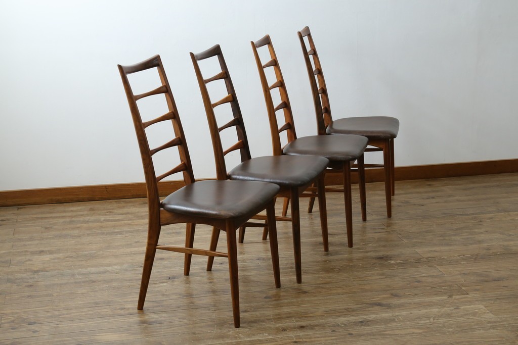 デンマークビンテージ　ニールス・コフォード(Niels Koefoed)　リス(Lis)　ローズウッド　くびれた背貫が素敵なラダーバックチェア4脚セット　(R-061121)