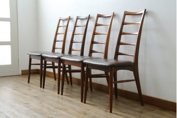 デンマークビンテージ　ニールス・コフォード(Niels Koefoed)　リス(Lis)　ローズウッド　くびれた背貫が素敵なラダーバックチェア4脚セット　(R-061121)