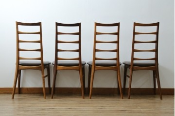 デンマークビンテージ　ニールス・コフォード(Niels Koefoed)　リス(Lis)　ローズウッド　くびれた背貫が素敵なラダーバックチェア4脚セット　(R-061121)