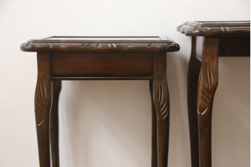 イギリスビンテージ　高級感あるレザートップのネストテーブル(ガラス天板付き、サイドテーブル、コーヒーテーブル、ヴィンテージ)(R-061126)