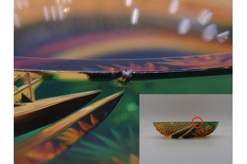 黒木国昭　グラスアート黒木　二色被せ　綾切子　黄色と緑の美しい色彩が目を引く8寸大皿(ガラス工芸、硝子、照葉樹林、切子、現代の名工)(R-061133)
