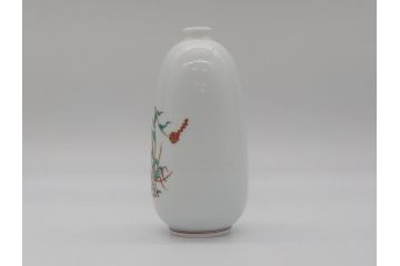人間国宝　十三代　酒井田柿右衛門　錦　粟鶉文　花瓶(共箱付き、濁手、磁器、陶磁器、赤絵、花器、色絵、作家物)(R-061136)