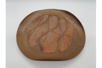 山下譲治作　陶備堂　備前焼　緋襷　大皿54(1.8尺)(共箱付き、盛皿、平皿、和食器、作家物)(R-061140)