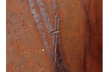 山下譲治作　陶備堂　備前焼　緋襷　大皿54(1.8尺)(共箱付き、盛皿、平皿、和食器、作家物)(R-061140)