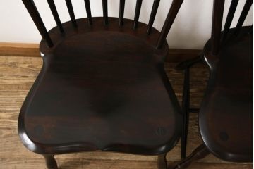 中古　松本民芸家具　シックな佇まいが魅力的な#72型・リーチチェア2脚セット(ダイニングチェア、ウィンザーチェア、板座チェア、椅子、ウインザーチェア)(R-061152)