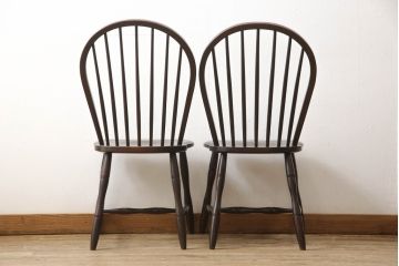 中古　松本民芸家具　シックな佇まいが魅力的な#72型・リーチチェア2脚セット(ダイニングチェア、ウィンザーチェア、板座チェア、椅子、ウインザーチェア)(R-061152)