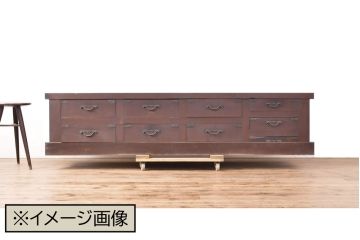 和製アンティーク　古民具　当店リメイク　ヒノキ材　書類や雑誌、雑多な小物をまとめて収納! 六尺サイズの収納箪笥ローボード(収納箪笥、時代箪笥、引き出し、ローチェスト、サイドチェスト)(R-061163)