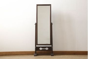 中古　美品　松本民芸家具　透かし彫りが上品なB型姿見(鏡、ミラー)(定価約10万円)(R-061167)