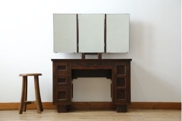 中古　松本民芸家具　シックな色合いと直線的なデザインが美しい309型三面鏡(ドレッサー、鏡台)(R-061190)