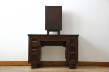 中古　松本民芸家具　シックな色合いと直線的なデザインが美しい309型三面鏡(ドレッサー、鏡台)(R-061190)