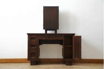 中古　松本民芸家具　シックな色合いと直線的なデザインが美しい309型三面鏡(ドレッサー、鏡台)(R-061190)