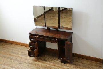 中古　松本民芸家具　シックな色合いと直線的なデザインが美しい309型三面鏡(ドレッサー、鏡台)(R-061190)