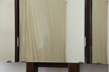 中古　松本民芸家具　シックな色合いと直線的なデザインが美しい309型三面鏡(ドレッサー、鏡台)(R-061190)