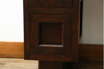 中古　松本民芸家具　シックな色合いと直線的なデザインが美しい309型三面鏡(ドレッサー、鏡台)(R-061190)