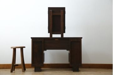 中古　松本民芸家具　シックな色合いと直線的なデザインが美しい309型三面鏡(ドレッサー、鏡台)(R-061190)