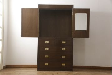 中古　カリモク家具(karimoku)　domani(ドマーニ)　ヒッコリーブラウンが落ち着きのある空間を演出するワードローブ(洋服タンス、引き出し、チェスト、キャビネット)(R-061235)