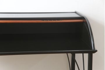 フランスビンテージ　希少　ligne roset(リーン・ロゼ)　Pagnon&Pelhaitre design(パグノン&ペルハイトルデザイン)　個性的なデザインが目を惹くシャッター付き秘書デスク(リーンロゼ、蛇腹机、ロールトップデスク、在宅ワーク、在宅用、ワークデスク、ヴィンテージ)(R-061249)