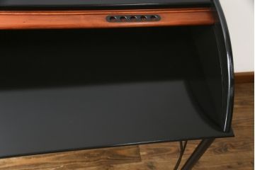 フランスビンテージ　希少　ligne roset(リーン・ロゼ)　Pagnon&Pelhaitre design(パグノン&ペルハイトルデザイン)　個性的なデザインが目を惹くシャッター付き秘書デスク(リーンロゼ、蛇腹机、ロールトップデスク、在宅ワーク、在宅用、ワークデスク、ヴィンテージ)(R-061249)
