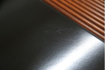 フランスビンテージ　希少　ligne roset(リーン・ロゼ)　Pagnon&Pelhaitre design(パグノン&ペルハイトルデザイン)　個性的なデザインが目を惹くシャッター付き秘書デスク(リーンロゼ、蛇腹机、ロールトップデスク、在宅ワーク、在宅用、ワークデスク、ヴィンテージ)(R-061249)