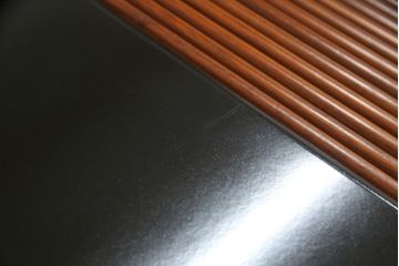 フランスビンテージ　希少　ligne roset(リーン・ロゼ)　Pagnon&Pelhaitre design(パグノン&ペルハイトルデザイン)　個性的なデザインが目を惹くシャッター付き秘書デスク(リーンロゼ、蛇腹机、ロールトップデスク、在宅ワーク、在宅用、ワークデスク、ヴィンテージ)(R-061249)