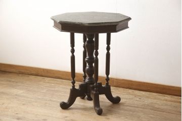 イギリスビンテージ　天板大理石　マホガニー材　八角形の天板がおしゃれなサイドテーブル(カフェテーブル、コーヒーテーブル、ヴィンテージ)(R-061250)