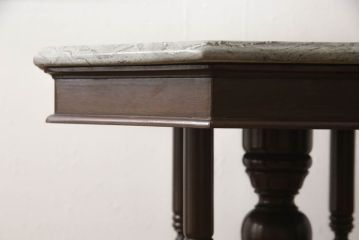 イギリスビンテージ　天板大理石　マホガニー材　八角形の天板がおしゃれなサイドテーブル(カフェテーブル、コーヒーテーブル、ヴィンテージ)(R-061250)