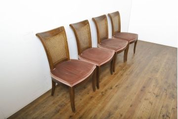 中古　DREXEL HERITAGE(ドレクセルヘリテイジ)　FRANCESCA(フランチェスカ)シリーズ　ラタンの背もたれが一味違ったこだわりを魅せるダイニングチェア4脚セット(4脚定価・約64万円)(サイドチェア、椅子、イス)(R-061260)