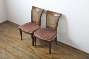 中古　DREXEL HERITAGE(ドレクセルヘリテイジ)　FRANCESCA(フランチェスカ)シリーズ　ラタンの背もたれが一味違ったこだわりを魅せるダイニングチェア2脚セット(2脚定価・約32万円)(サイドチェア、椅子、イス)(R-061262)