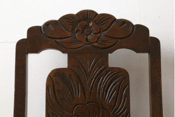 イギリスアンティーク　オーク材　大振りな花の意匠とバルボスレッグが存在感を放つダイニングチェア(イス、椅子)(R-061273)