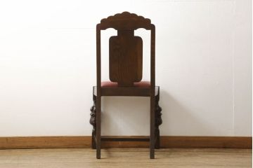 イギリスアンティーク　オーク材　大振りな花の意匠とバルボスレッグが存在感を放つダイニングチェア(イス、椅子)(R-061273)