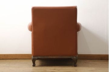 和製アンティーク　本革　古い洋館の大正ロマンな雰囲気が漂う1人掛けレザーソファ(アームソファ、一人掛けソファ、1Pソファ、アームチェア)(R-061276)