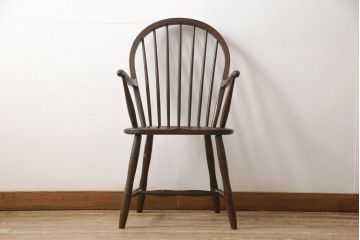 中古　松本民芸家具　美しいシルエットが目を引く、#85リーチ型アームチェア(ダイニングチェア、板座チェア、アームチェア、椅子)(R-061294)