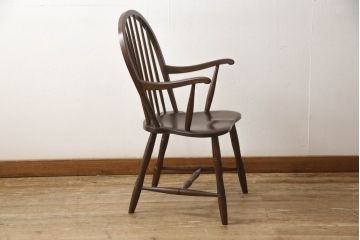中古　松本民芸家具　美しいシルエットが目を引く、#85リーチ型アームチェア(ダイニングチェア、板座チェア、アームチェア、椅子)(R-061294)