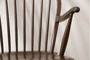 中古　松本民芸家具　美しいシルエットが目を引く、#85リーチ型アームチェア(ダイニングチェア、板座チェア、アームチェア、椅子)(R-061294)