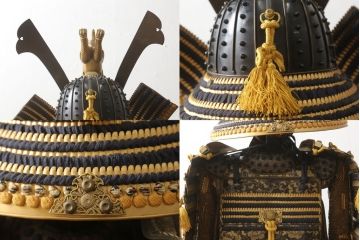 全長170cm　荘厳で迫力に満ちた等身鎧(兜、甲冑、鎧立て、箱付き、五月人形、子供の日、端午の節句、武者人形、家紋、丸に沢瀉)(R-061341)