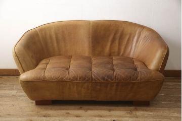 中古　CRASH GATE(クラッシュゲート)　tabu(タブー)　OPIUM SOFA(オピアムソファ)　可愛らしさとかっこよさのバランスが絶妙!おしゃれな2人掛けレザーソファ(本革ソファ、二人掛けソファ、2P、アームソファ)(R-061342)