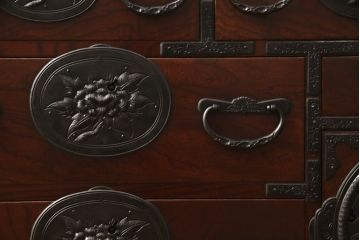 和製ビンテージ　最高級!　手打ち金具　三方ケヤキ　凝った金具とケヤキ材の杢目が上質な雰囲気を醸し出す仙台小箪笥(仙台箪笥、整理箪笥、収納たんす、引き出し、ヴィンテージ)(R-061348)
