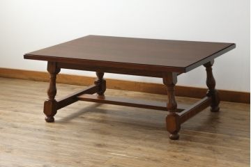 中古　美品　松本民芸家具　特注サイズ　和洋折衷の空間と相性の良いC型センターテーブル(定価約22円)(ローテーブル)(R-061362)