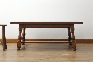 中古　美品　松本民芸家具　特注サイズ　和洋折衷の空間と相性の良いC型センターテーブル(定価約22円)(ローテーブル)(R-061362)