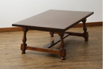 中古　美品　松本民芸家具　特注サイズ　和洋折衷の空間と相性の良いC型センターテーブル(定価約22円)(ローテーブル)(R-061362)