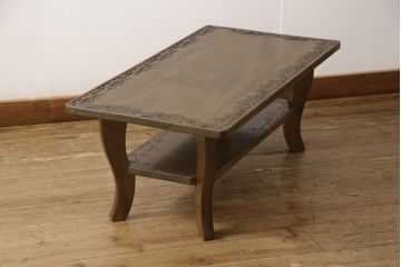 中古　美品　軽井沢彫り　繊細な桜の彫刻が目を惹くセンターテーブル(座卓、ローテーブル)(R-061373)