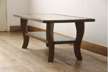 中古　美品　軽井沢彫り　繊細な桜の彫刻が目を惹くセンターテーブル(座卓、ローテーブル)(R-061373)
