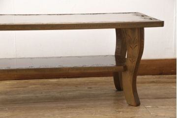 中古　美品　軽井沢彫り　繊細な桜の彫刻が目を惹くセンターテーブル(座卓、ローテーブル)(R-061373)