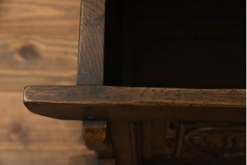 イギリスビンテージ　オーク材　アンティーク調　ベンチ収納　凝った彫刻と深みのある色合いが素敵なベンチ収納(ブランケットボックス、コファ、ベンチチェスト、ヴィンテージ)(R-061377)