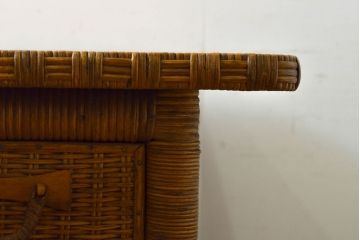 和製アンティーク　激レア　希少　昭和初期　涼し気で快適な在宅ワーク時間を演出する籐の片袖机(ラタン、ワークデスク、在宅用)(R-061387)