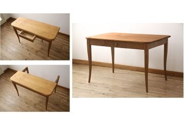 フランスビンテージ　希少!　天板パイン材・その他オーク材　フレキシブルに使える猫脚2Wayテーブルデスク(コンソールテーブル、作業台、ワークデスク、在宅用)(R-061391)