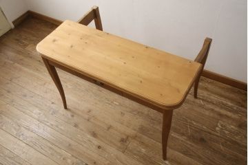 フランスビンテージ　希少!　天板パイン材・その他オーク材　フレキシブルに使える猫脚2Wayテーブルデスク(コンソールテーブル、作業台、ワークデスク、在宅用)(R-061391)