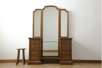 中古　DREXEL HERITAGE(ドレクセルヘリテイジ)　マホガニー材　姿見も兼ね備えた格調高く優美な佇まいのドレッサー(三面鏡、スタンドミラー、化粧台)(R-061399)
