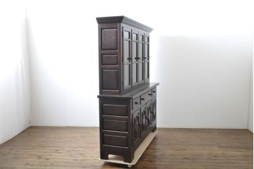 中古　松本民芸家具　クラシカルな雰囲気のダイヤカット型飾り棚(キャビネット、戸棚、食器棚、カップボード、収納棚、上下バラ売り可能)(定価推定約135万円)(R-061400)